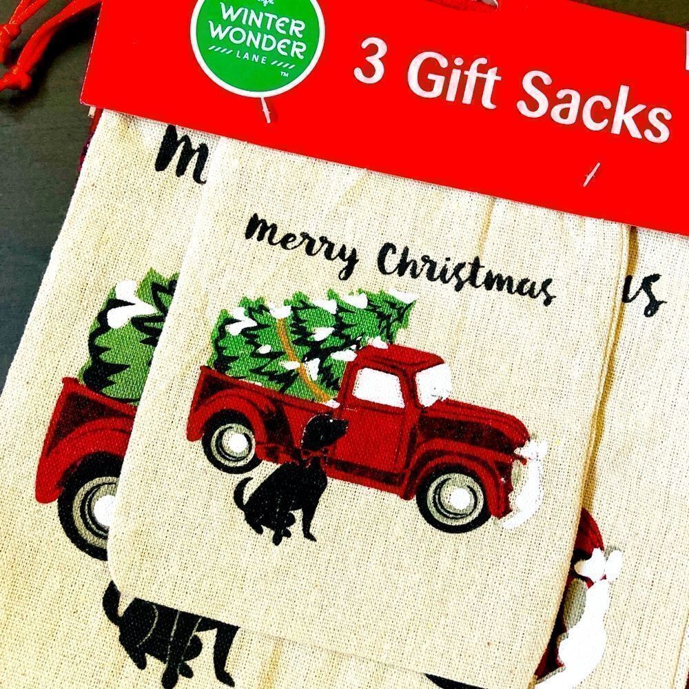 Farmhouse 3-pc Christmas Dog Truck Gift Bags